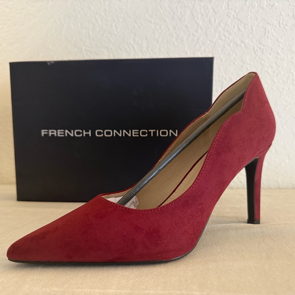 French Connection Burgundy Suede Pointed-Toe Pumps | Size 9 | 3.5” Heel - Picture 2 of 6